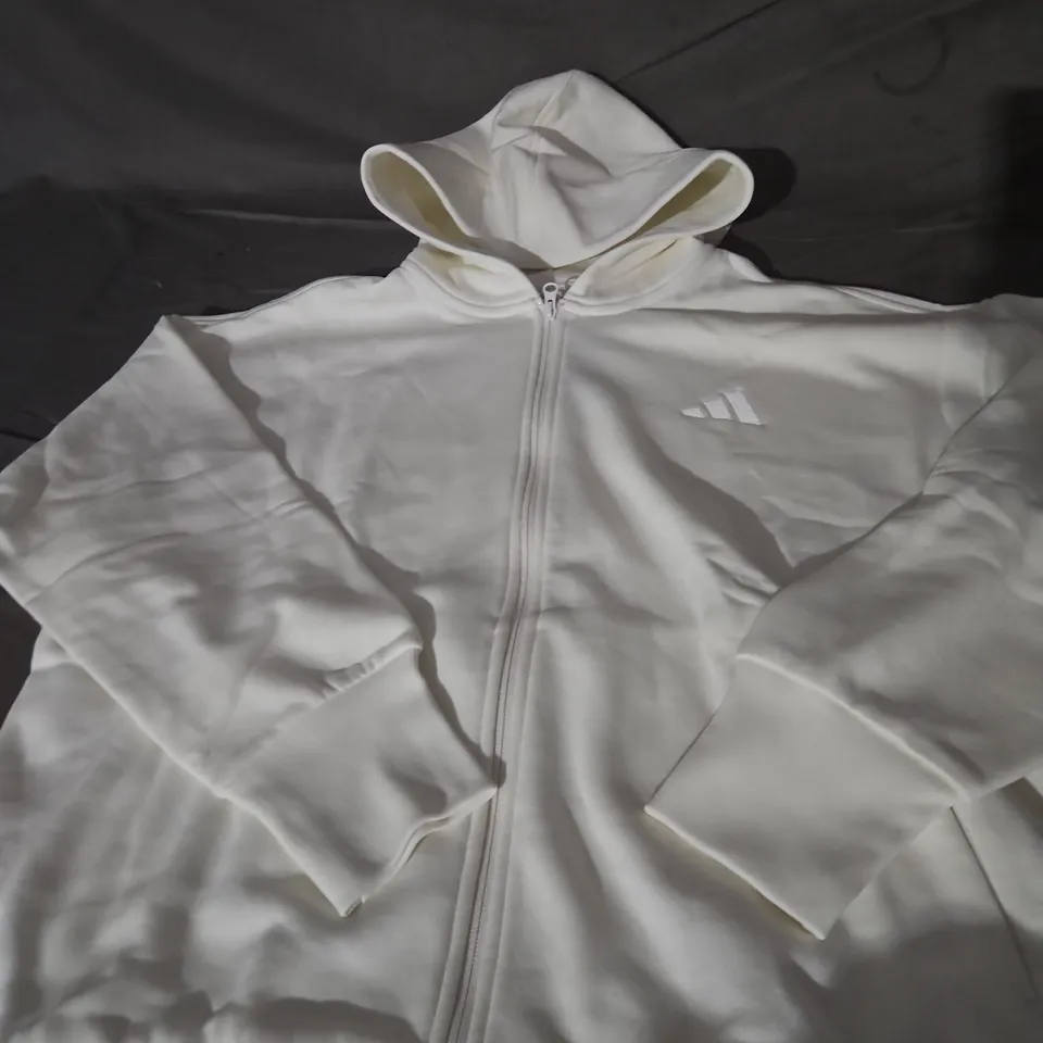 ADIDAS WHITE ZIP HOODIE WITH LOGO - SIZE XL