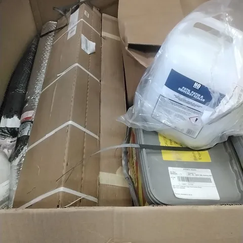 PALLET OF ASSORTED DIY, HOME IMPROVEMENT AND BUILDING PRODUCTS TO INCLUDE; DRIVEWAY SEALER, PERMANENT POTHOLE REPAIR, WALL PANELLING, BUBBLE WRAP ETC