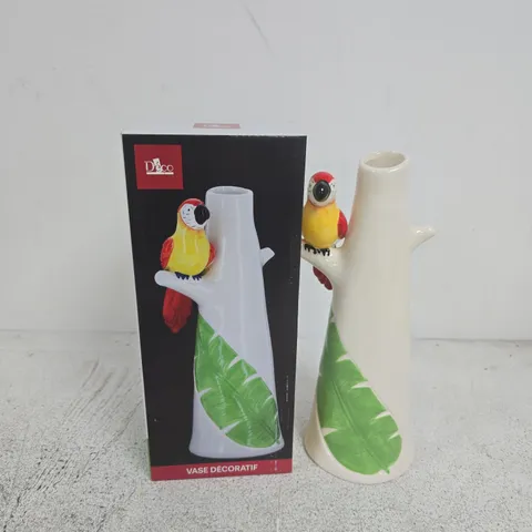 12 BOXED DECO CERAMIC DECORATIVE VASES WITH PARROT ORNAMENTS
