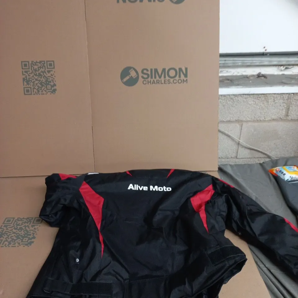 ALIVE MOTO MOTORCYCLE JACKET – BLACK WITH RED ACCENTS SIZE XL