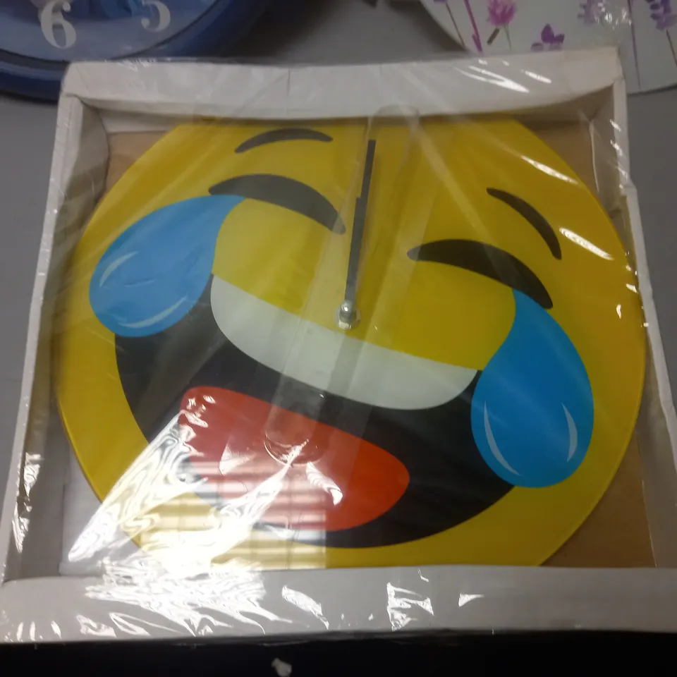 LOT OF 3 ASSORTED WALL CLOCKS INCLUDE SMILEY, FROZEN AND BEE THEMES