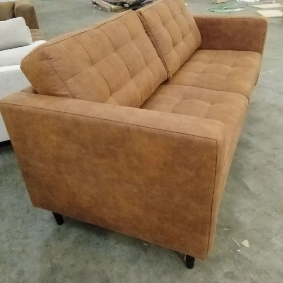 JODI 3 SEATER FAUX LEATHER UPHOLSTERED MODERN RETRO FABRIC SOFA - TAN