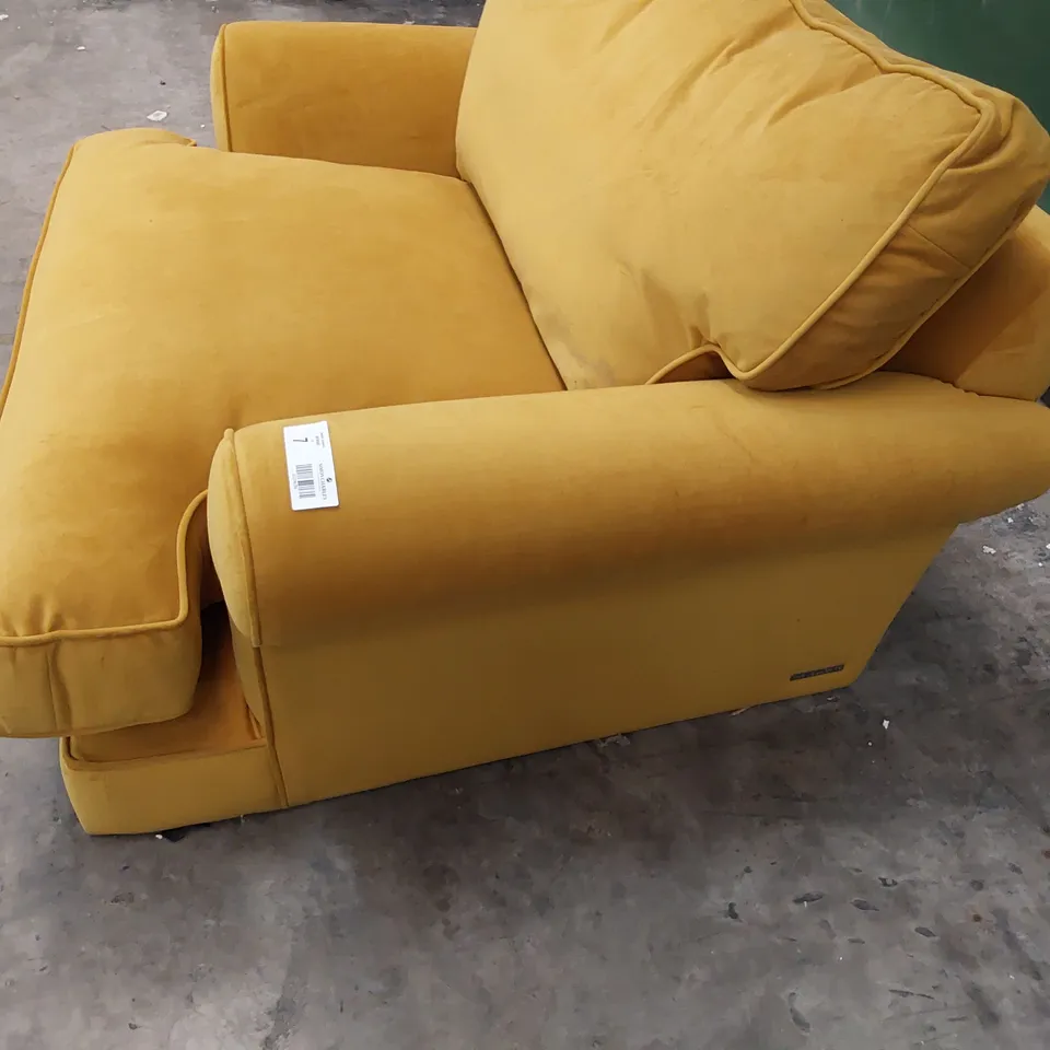 QUALITY BRITISH MADE LOUNGE Co BRIONY SNUGGLER CHAIR GOLD PLUSH FABRIC