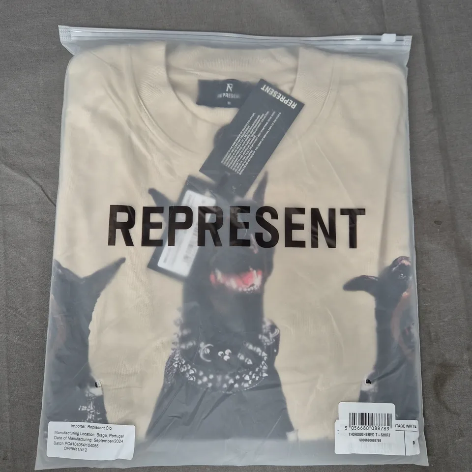 REPRESENT THOROUGHBRED T-SHIRT IN VINTAGE WHITE SIZE MEDIUM