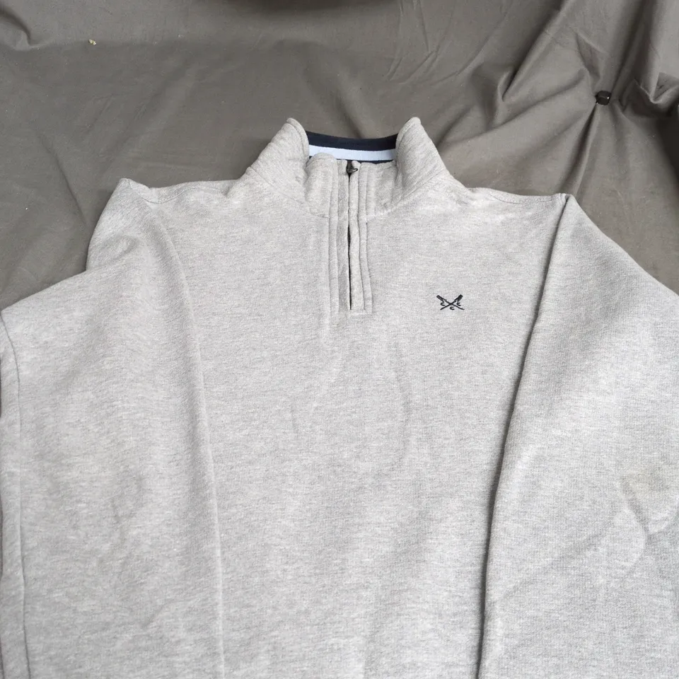 CREW CLOTHING COMPANY GREY ZIP-NECK JUMPER, XS