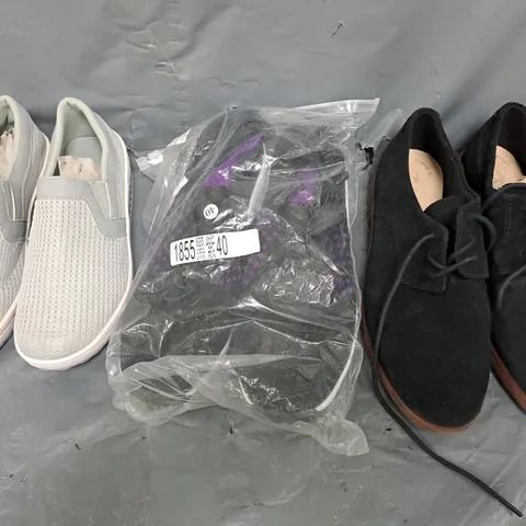 BOX OF APPROXIMATELY 15 ASSORTED PAIRS OF SHOES AND FOOTWEAR ITEMS IN VARIOUS COLOURS, STYLES, AND SIZES - COLLECTION ONLY