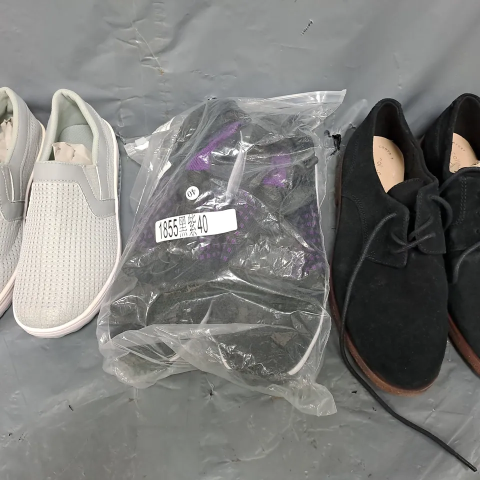 BOX OF APPROXIMATELY 15 ASSORTED PAIRS OF SHOES AND FOOTWEAR ITEMS IN VARIOUS COLOURS, STYLES, AND SIZES - COLLECTION ONLY