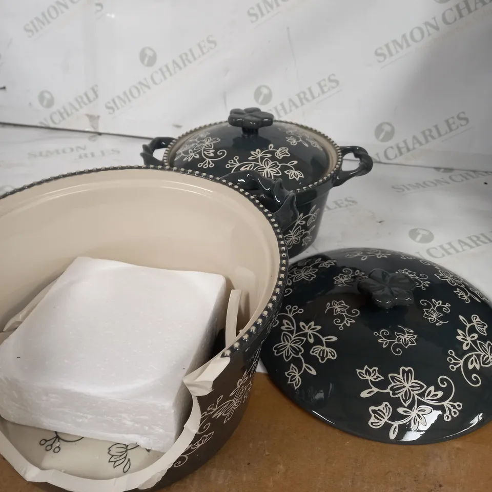 TEMP-TATIONS CERAMIC ROUND CASSEROLE BAKERS GREY