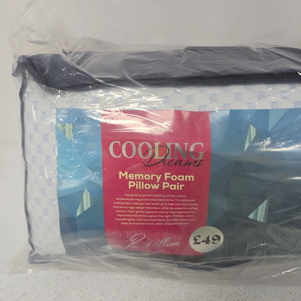 COOLING DREAMS MEMORY FOAM PILLOW PAIR – 2 PILLOWS, SEALED IN PLASTIC