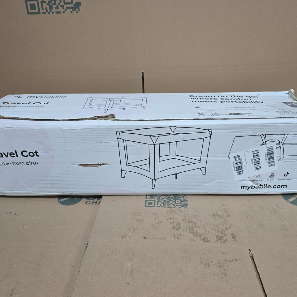 BOXED MYBABIIE BLACK QUILTED TRAVEL COT - COLLECTION ONLY