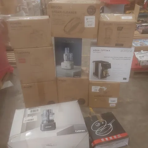 PALLET OF ASSORTED HOUSEHOLD GOODS AND PRODUCTS TO INCLUDE; FOOD SLICER, BLENDERS, FOOD PROCESSORS, STEAM CLEANER ETC