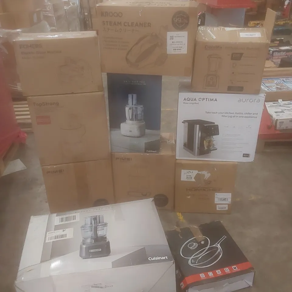 PALLET OF ASSORTED HOUSEHOLD GOODS AND PRODUCTS TO INCLUDE; FOOD SLICER, BLENDERS, FOOD PROCESSORS, STEAM CLEANER ETC