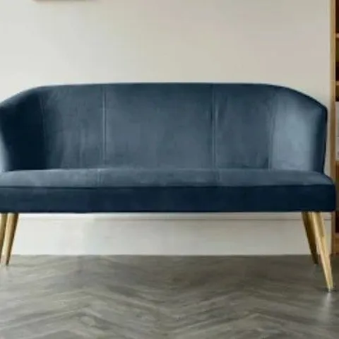 BOXED DANETTI MELLOW DARK BLUE VELVET 3 SEATER DINING BENCH WITH BACKREST