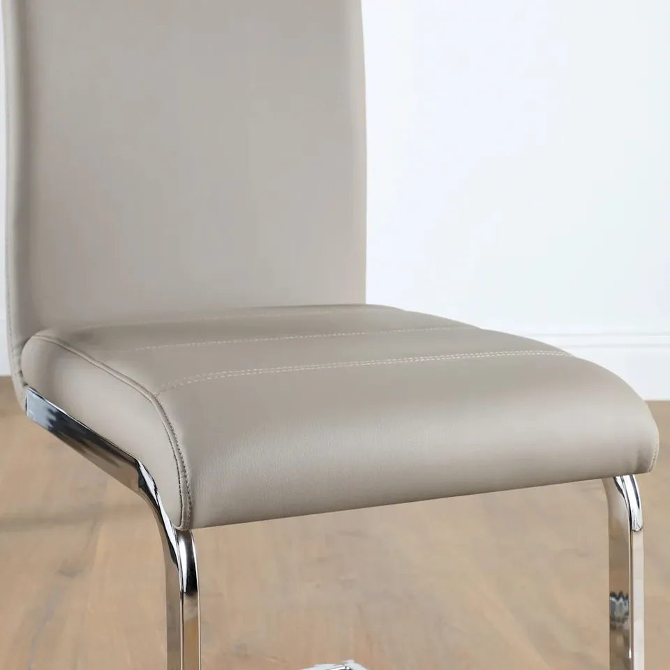 BOXED PERTH DINING CHAIR, STONE GREY CLASSIC FAUX LEATHER & CHROME