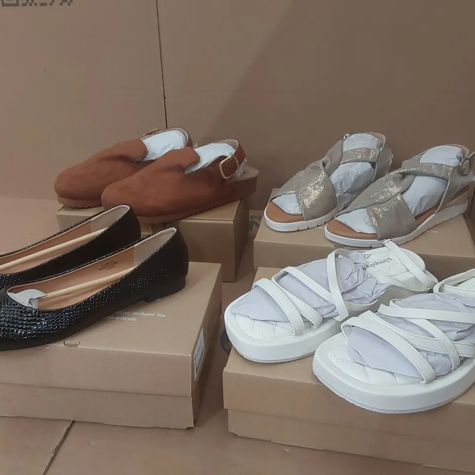 PALLET CONTAINING APPROXIMATELY 80x BRAND NEW DESIGNER SHOES INCLUDING: SIMPLY BE BROWN FLUFFY MULES WITH BACK STRAP, JD WILLIAMS SANDALS, JD WILLIAMS SHOES, SIMPLY BE SANDALS ECT