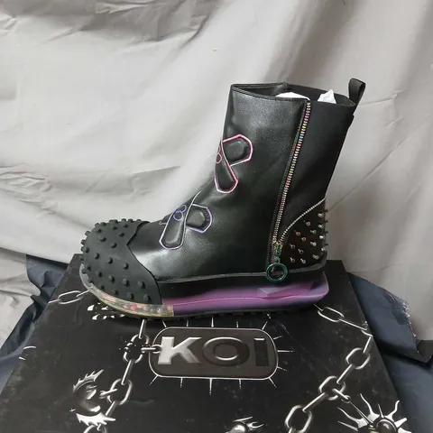 KOI CYBERPUNK BOOTS - BLACK, UK 8 (WOMEN) – STUDDED, SIDE ZIP