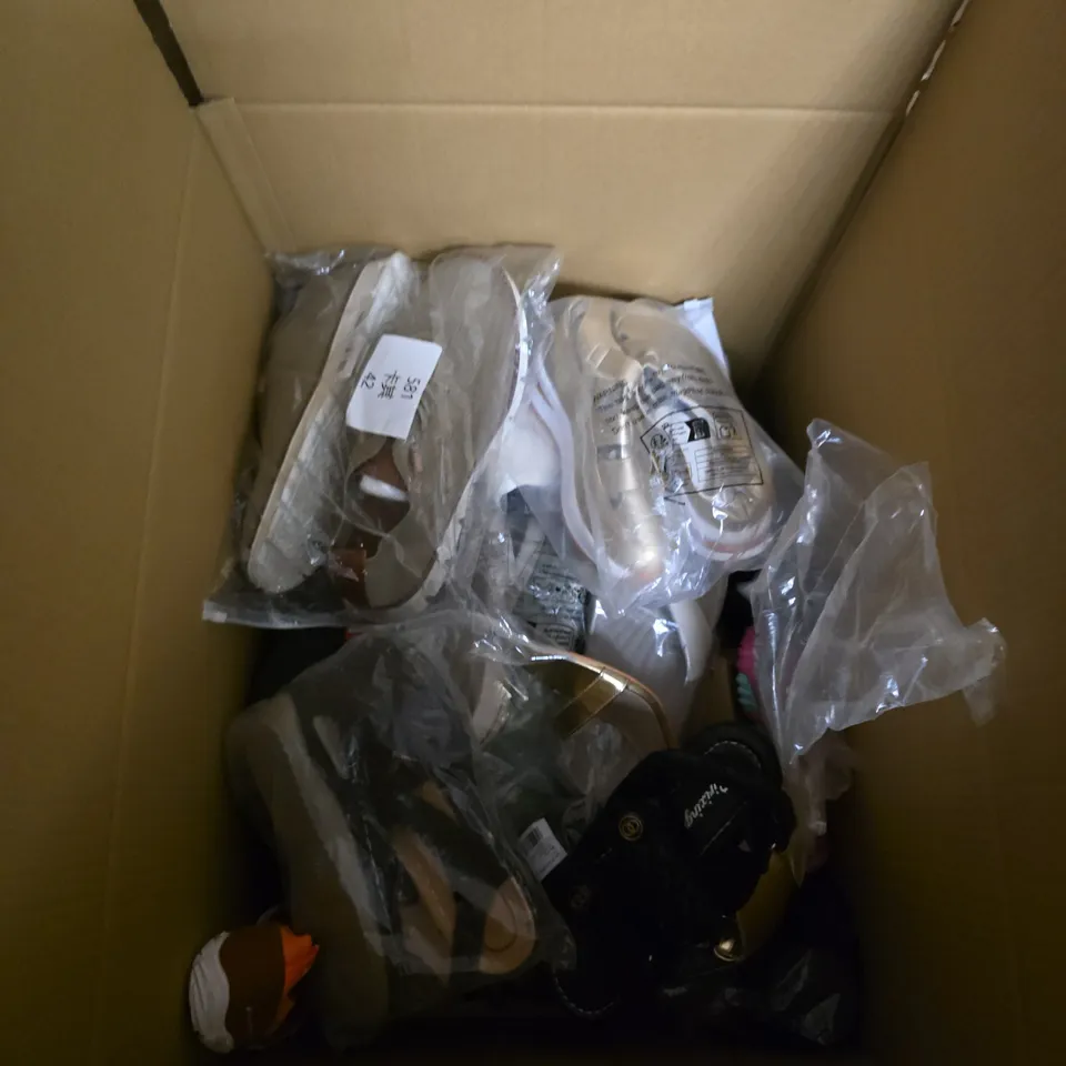 BOX OF APPROXIMATELY 10 ASSORTED SHOES IN VARIOUS STYLES, COLOUR AND SIZES
