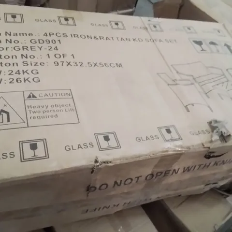 BOXED 4PCS IRON&RATTAN KD SOFA SET GREY