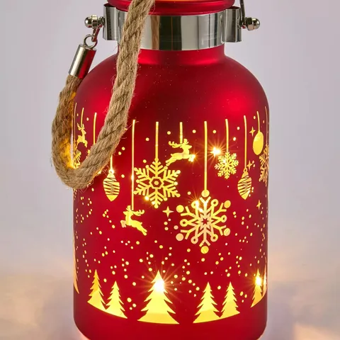 FESTIVE LIT GLASS JAR WITH SNOWFLAKES CHRISTMAS DECORATION