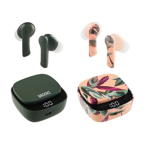 GROOVZ SET OF 2 TRUE WIRELESS EAR BUDS WITH MAGNETIC DIGITAL CHARGING CASE - LAVENDER/BLUSH PINK