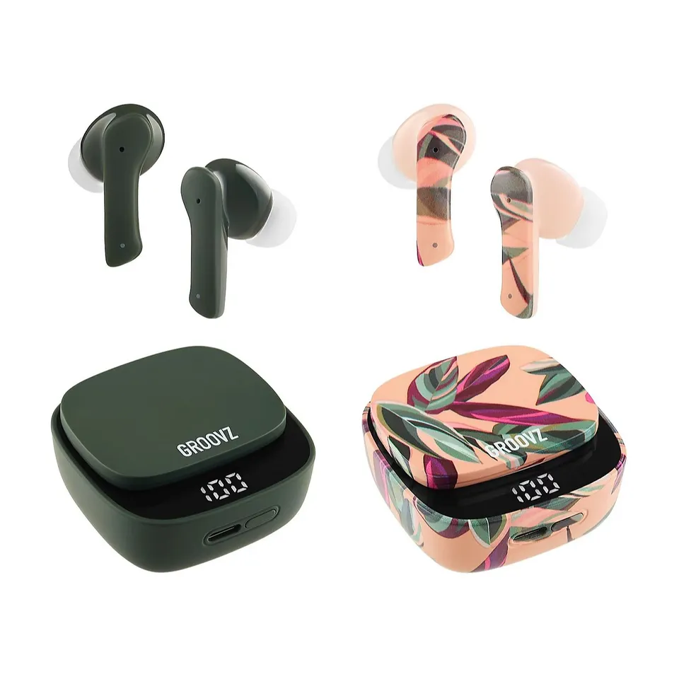 GROOVZ SET OF 2 TRUE WIRELESS EAR BUDS WITH MAGNETIC DIGITAL CHARGING CASE - LAVENDER/BLUSH PINK