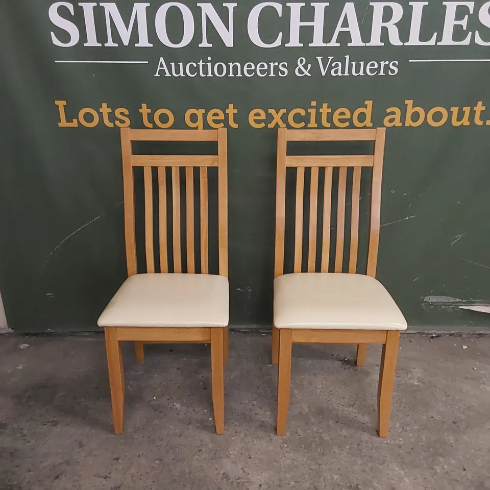 SET OF 2 BALI OAK DINING CHAIRS WITH IVORY SEAT PADS