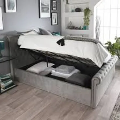 BOXED JAVIN UPHOLSTERED OTTOMAN STORAGE BED - KING SIZE, GREY (2 BOXES)