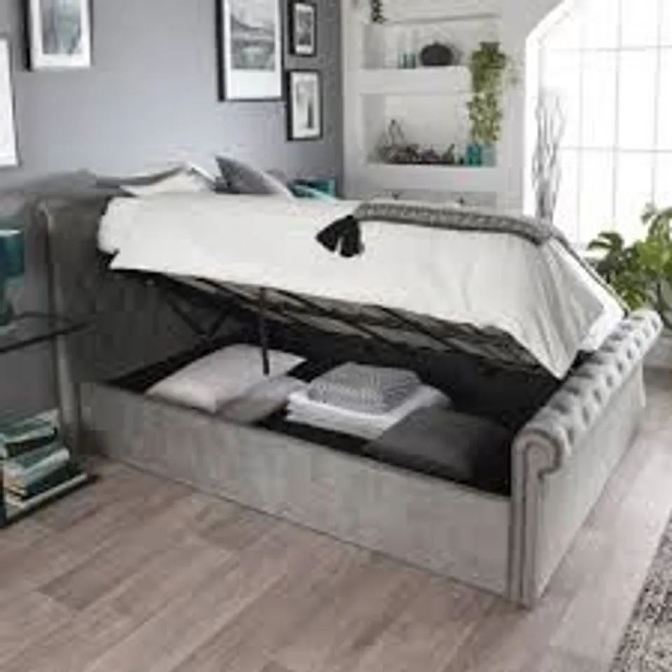 BOXED JAVIN UPHOLSTERED OTTOMAN STORAGE BED - KING SIZE, GREY (2 BOXES)