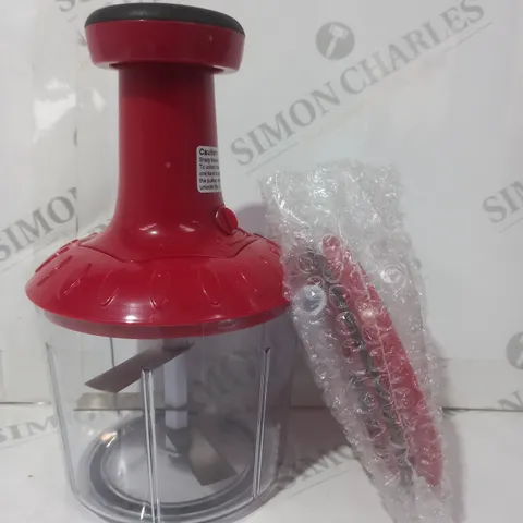BOXED COOKS ESSENTIALS 5 BLADE PRESS CHOPPER WITH STORAGE LID - RED