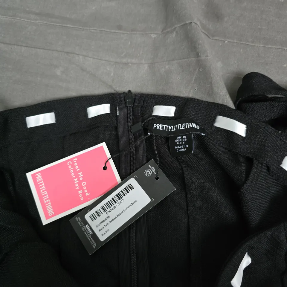 PRETTYLITTLETHING BLACK & WHITE TRIM CORSET-STYLE DRESS, UK 10 (EU 38)