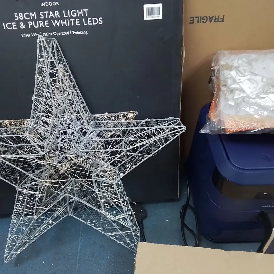 LOT OF 6 ASSORTED HOUSEHOLD ITEMS INDOOR STAR LIGHT, COOKS ESSENTIAL AIR FRYER, BHUDDHA WATER FEATURE AND STRING LIGHTS