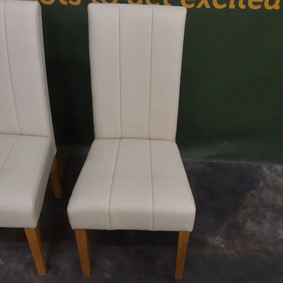 SET OF 4 CARRICK IVORY LEATHER DINING CHAIRS WITH OAK LEGS