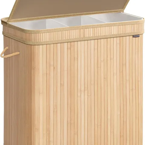 BOXED SONGMICS LAUNDRY HAMPER WITH LID, BAMBOO LAUNDRY BASKET, REMOVABLE MACHINE WASHABLE HAMPER BASKET, WITH HANDLES, 150 L