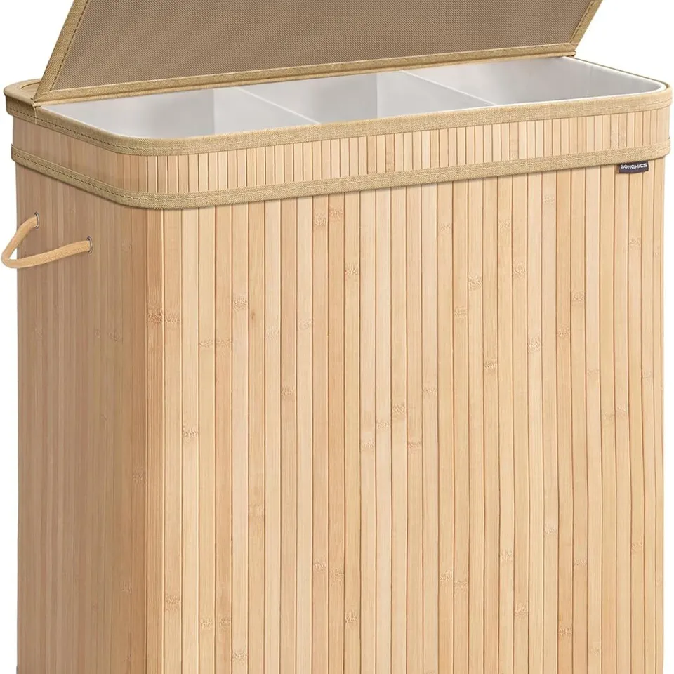 BOXED SONGMICS LAUNDRY HAMPER WITH LID, BAMBOO LAUNDRY BASKET, REMOVABLE MACHINE WASHABLE HAMPER BASKET, WITH HANDLES, 150 L
