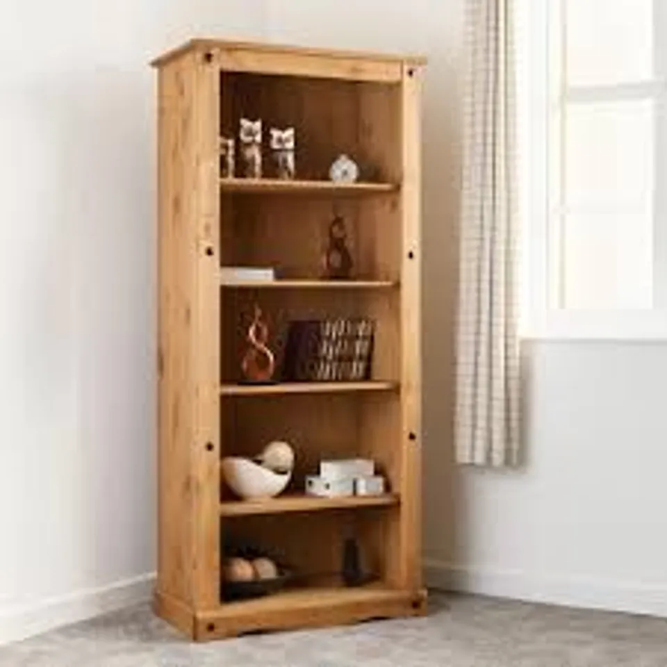 BOXED CORONA TALL BOOKCASE IN DISTRESSED WAXED PINE (1 BOX)