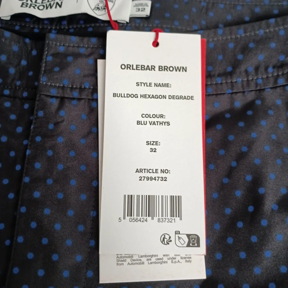 ORLEBAR BROWN BULLDOG HEXAGON DEGRADE SWIM SHORTS – UK 32 – BLU VATHYS (LAMBORGHINI COLLAB)