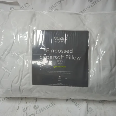 COZEE HOME SET OF 2 SUPERSOFT EMBOSSED PILLOWS WITH MICRO-FRESH MEDIUM