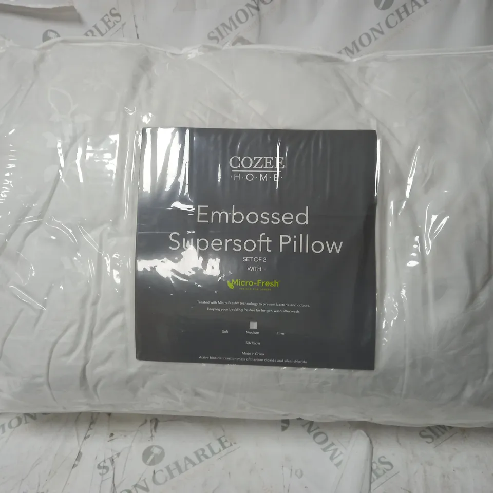 COZEE HOME SET OF 2 SUPERSOFT EMBOSSED PILLOWS WITH MICRO-FRESH MEDIUM