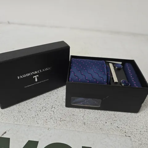 FASHION & CLASSIC MEN'S ACCESSORIES SET – CUFFLINKS, TIE & TIE CLIP IN PRESENTATION BOX