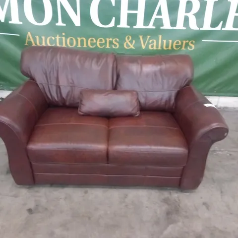 DESIGNER BROWN LEATHER TWO SEATER SOFA