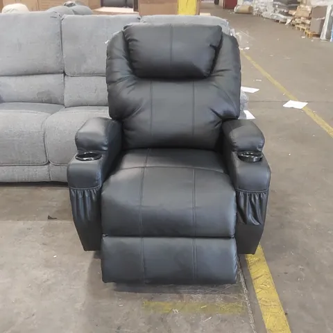 QUALITY DESIGNER FAUX LEATHER ELECTRIC RECLINING ARMCHAIR - BLACK