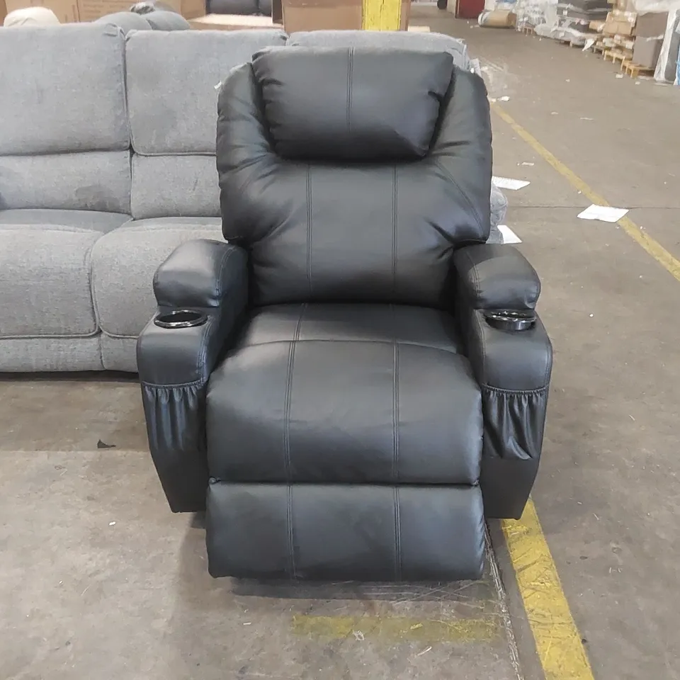 QUALITY DESIGNER FAUX LEATHER ELECTRIC RECLINING ARMCHAIR - BLACK