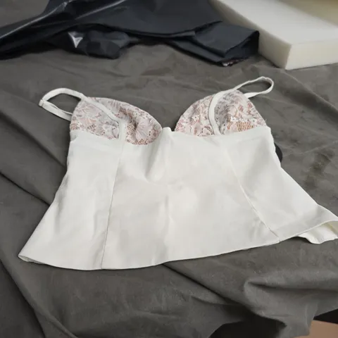 WHITE FOX BUSTIER TOP – WHITE WITH PINK LINING, XS
