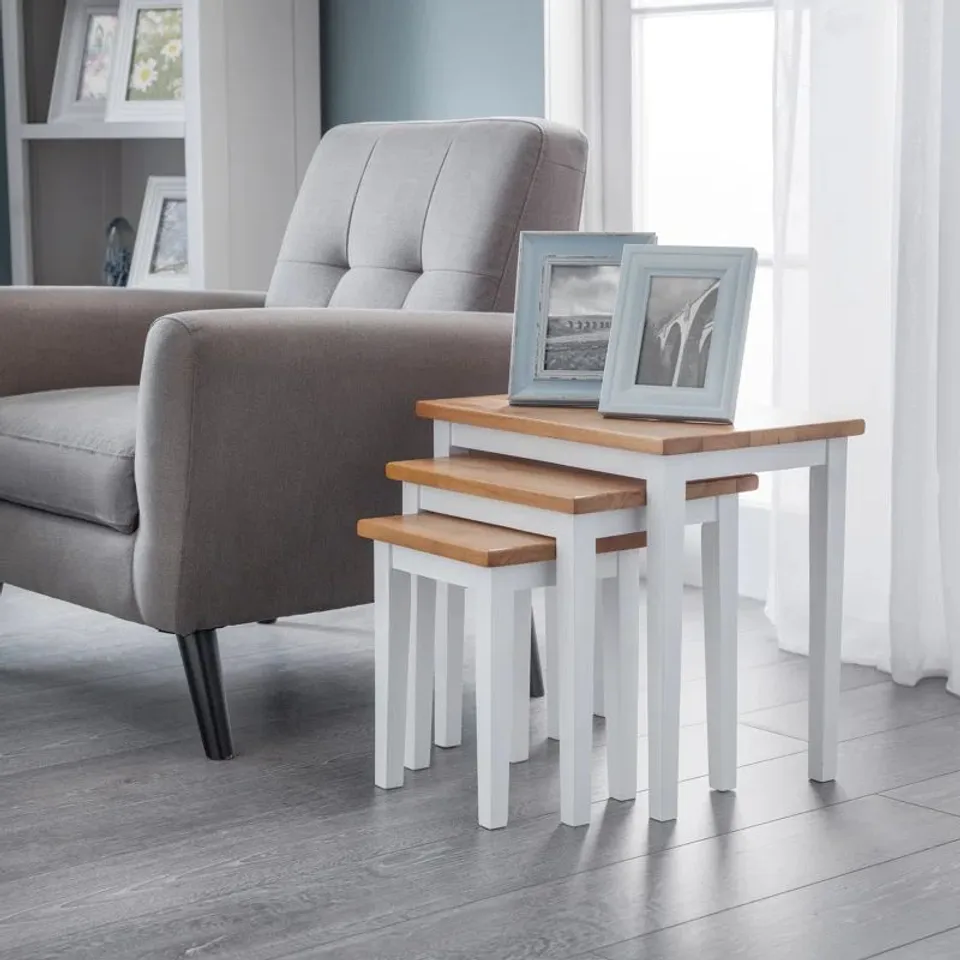 BOXED ELVINA 3 PIECE NEST OF TABLES - NATURAL OAK & WHITE