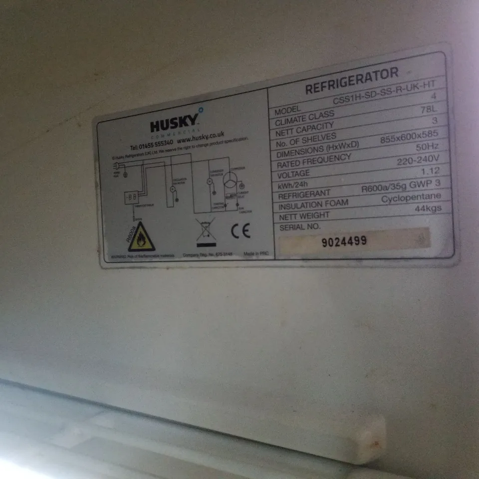 HUSKY CSS1H-SD-SS-R-UK-HT UNDER COUNTER COMMERCIAL FRIDGE