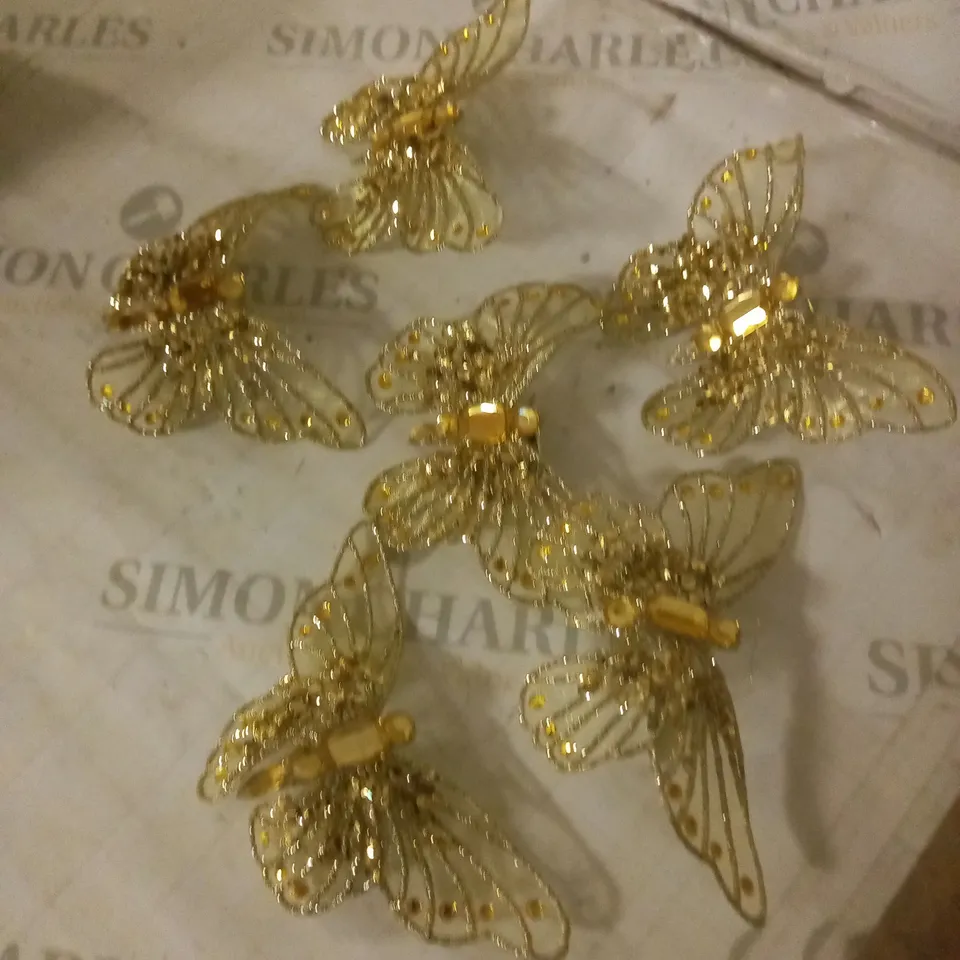 ALISON CORK CLOTHES CLIP SET OF GOLD GLITTER AND CRYSTAL BUTTERFLIES