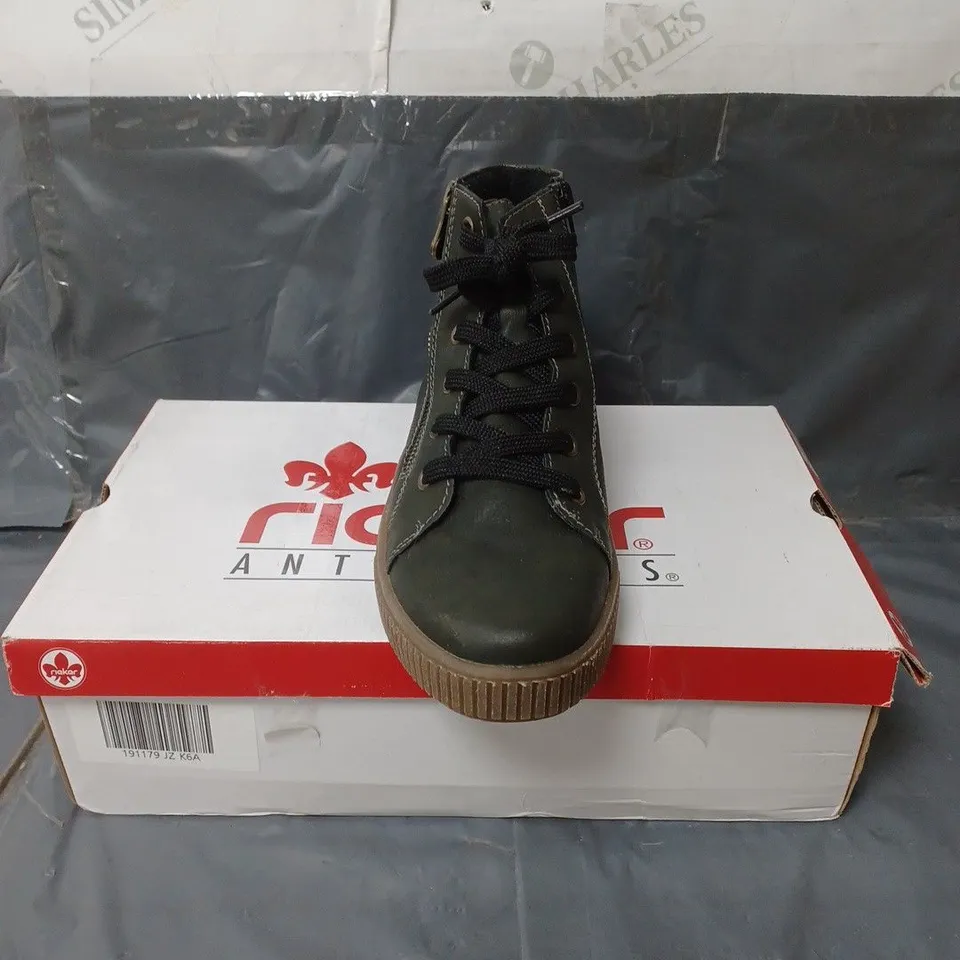 RIEKER LADIES FLEECE LINED LACE UP ANKLE BOOTS GREEN SIZE EU 40