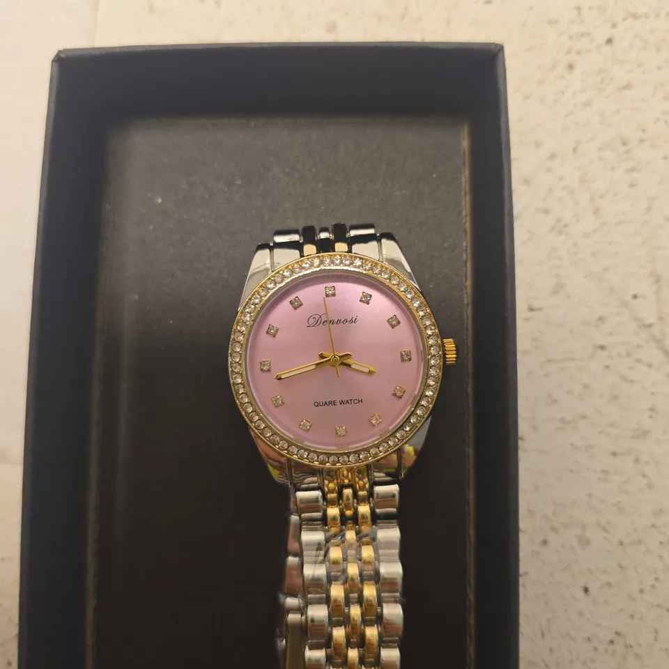 DENVOSI LADIES' TWO-TONE QUARTZ WRISTWATCH WITH PINK DIAL IN PRESENTATION BOX