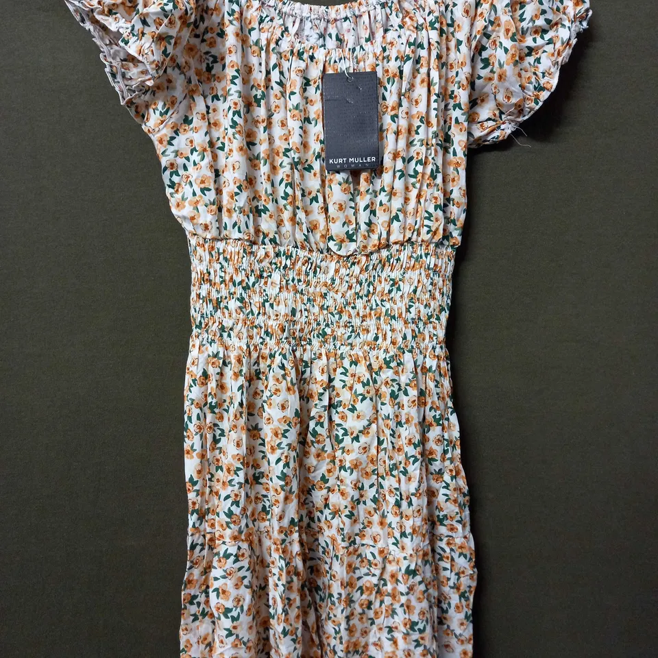 KURT MULLER WOMAN PUFFY SLEEVE FLORAL DESIGN MAXI DRESS INWHITE - S/M