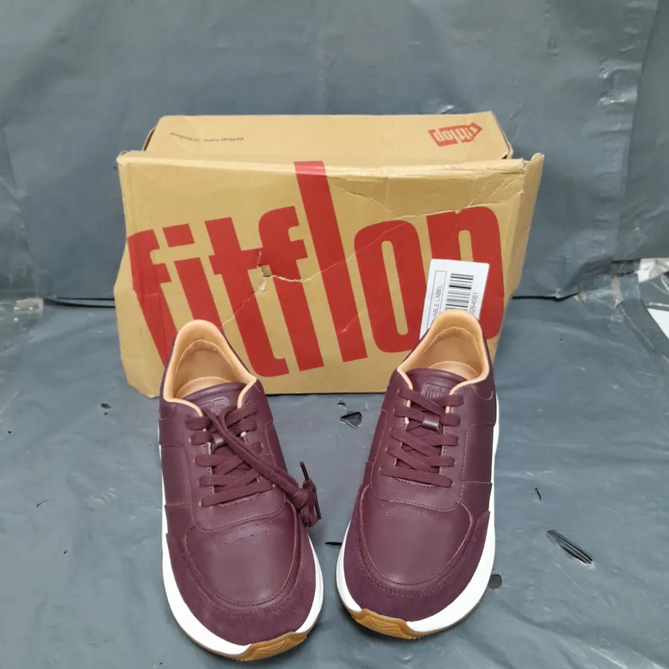 BOXED PAIR OF FITFLOP FLATFORM SNEAKERS F-MODE RAISIN PURPLE UK 6.5 